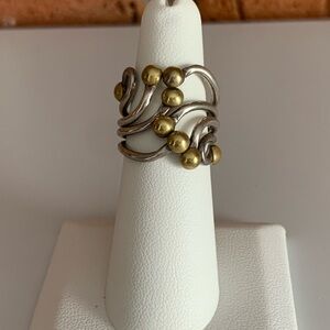AMPARE Sterling Silver Brass 2-Tone Vintage Mexico Modernist Ring Size 6